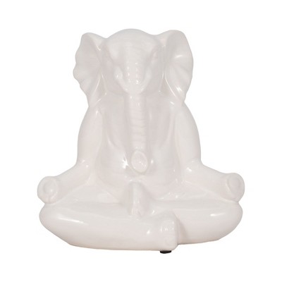Sagebrook Home 7" Ceramic Yoga Elephant Sculpture - Contemporary White Table Decor For Home, Office, Yoga Studio, Spa - Yoga Lover Gift Idea