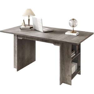 63" Farmhouse Dining Table, Wood Kitchen Table, 4 Storage Shelves, Rustic Wooden Rectangular Kitchen Table, Seats 4-6, for Dining Room - 1 of 4