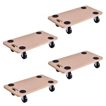 Costway 4pc 440lbs Platform Dolly Rectangle Wood Utility Cart Wheeled Moving Transporter