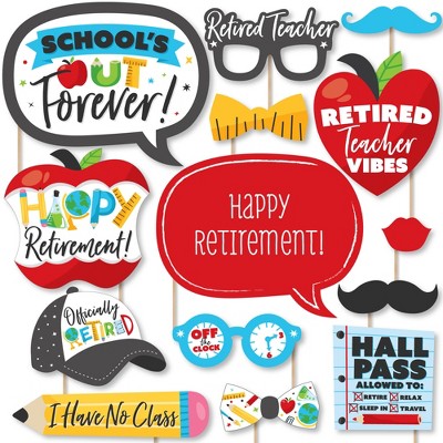 Big Dot of Happiness Teacher Retirement - Happy Retirement Party Photo Booth Props Kit - 20 Count