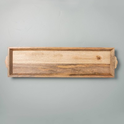 9"x33.5" Carved Wood Tray - Hearth & Hand™ with Magnolia: Mango Wood Farmhouse Style Ottoman Decor Tray