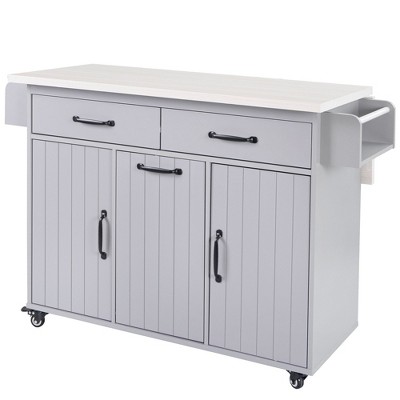 NicBex 2 Drawer Rolling Kitchen Island Cart with Spice Rack,Kitchen Island on Wheels with Trash Can Storage Cabinet,Island Table for Kitchen