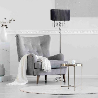 Glamorous Chrome and Black Crystal Floor Lamp with Barrel Shade