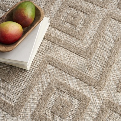 Natural Beige Diamond Flatweave 8' x 10' Indoor Outdoor Rug