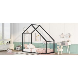 Vynxaria Twin Size Metal House Bed with Trundle - Stylish & Space-Saving Solution - 1 of 4