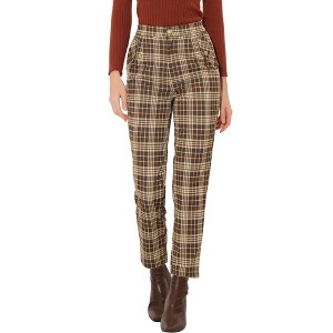 INSPIRE CHIC Women's Vintage Tartan Plaid Elastic Waist Straight Long Trousers - 1 of 4