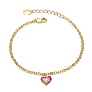 Guili Elegant Sterling Silver 14k Gold Plated Red & Pink Enamel Halo Heart Charm Bracelet, Perfect for Adding a Touch of Romance to Any Outfit - 1 of 3