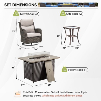Gymojoy  Outdoor 5 Inch Swivel Chairs Glider Chairs with Fire Pit Table