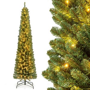 Tangkula 6/7/8 FT Pencil Christmas Tree w392/523/671 Memory Wire Branch Tips 140/190/250 LED Lights - 1 of 4