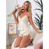 INSPIRE CHIC Women's Satin Loungewear Backless Lace Silky Bow Spaghetti Strap V Neck Top with Split Shorts Pajama Set - 2 of 4