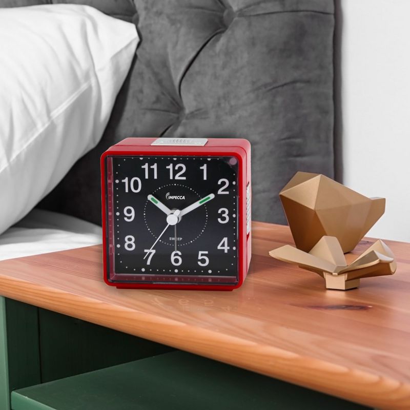 Impecca Travel Alarm Clock, Sweep Movement, Red, 2 of 6