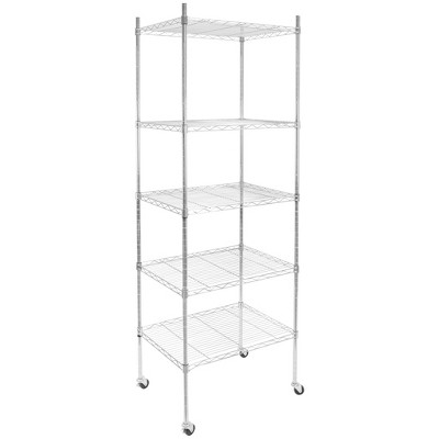 Silver Metal Shelving Unit, UHOMEPRO 5-Tier Heavy Duty Height Adjustable Kitchen  Storage Shelves, Wire Shelving With Wheel, Wire Storage Racks for Garage  Office kitchen, 35L x 14W x 65H, W1269 