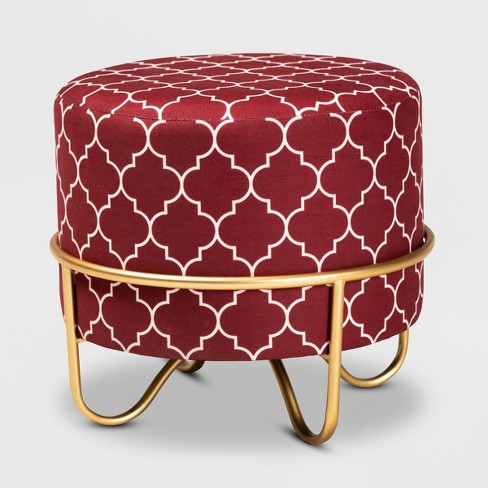 Candice Quatrefoil Velvet Upholstered Metal Ottoman Red Baxton Studio Gold Frame Footstool No Storage Target