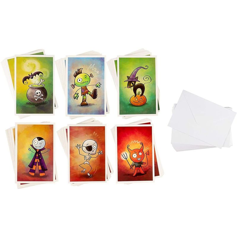 Sustainable Greetings 48 Pack Halloween Greeting Cards Bulk with Envelopes, 6 Assorted Cartoon Monsters Design, 4 x 6 In, 4 of 8