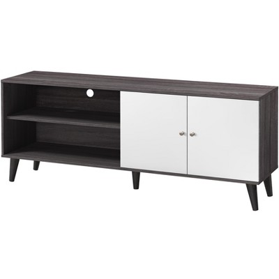 Vynxaria Mid-Century Modern TV Stand, Dark Gray & White, 63" TV Compatible, 2 Storage Shelves & 1 Cabinet