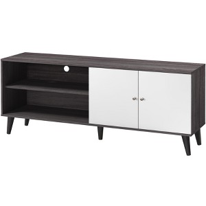 Vynxaria Mid-Century Modern TV Stand, Dark Gray & White, 63" TV Compatible, 2 Storage Shelves & 1 Cabinet - 1 of 4