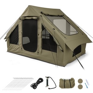 Costway 4-6 People Inflatable Tent with 4 Mesh Screen Windows 2 Doors Skylight Carrying Bag Green/White - 1 of 4