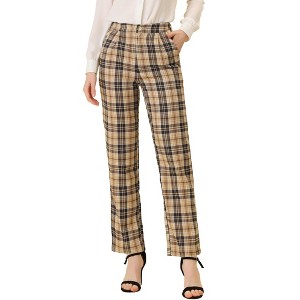 INSPIRE CHIC Women's Plaid Elastic Waist Casual Work Office Long Pants - 1 of 4