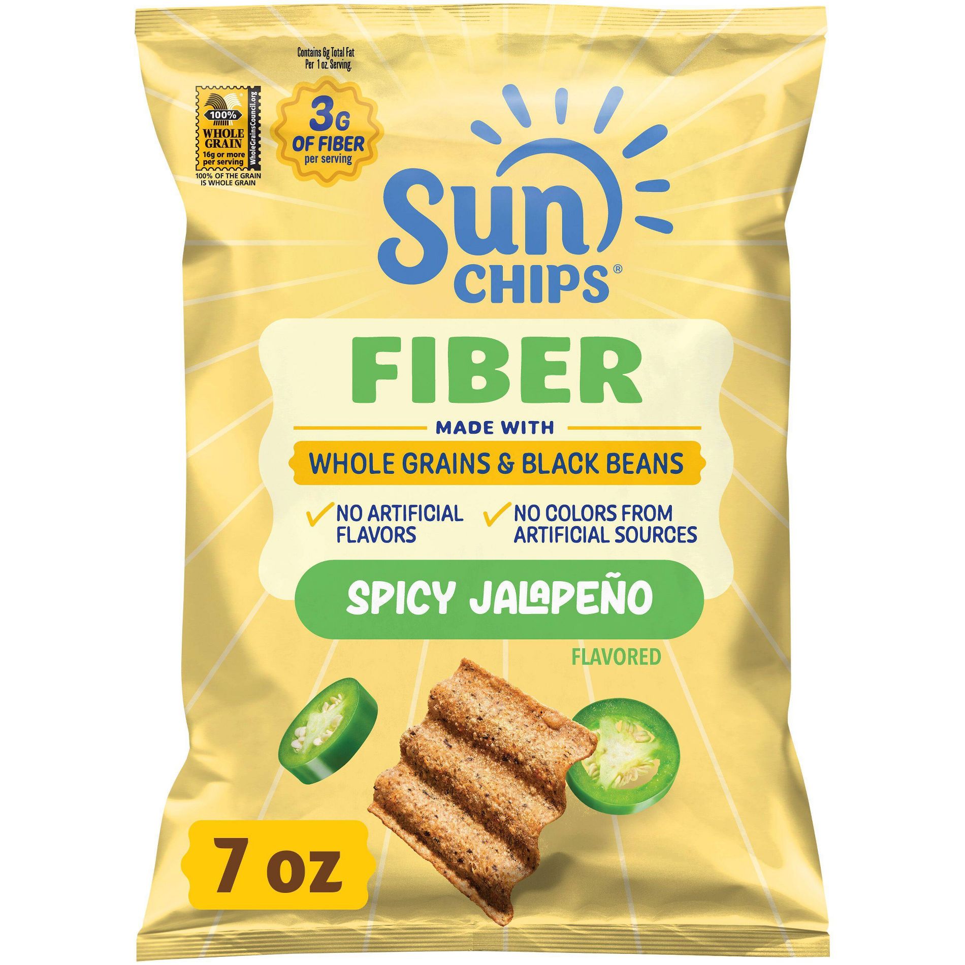 SunChips Fiber Spicy Jalapeno - 7oz: Whole Grain, No Artificial Preservatives, No Artificial Flavors
