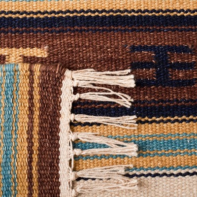 Ivory and Rust Wool Flat Woven Handmade Kilim Rug, 3' x 5'