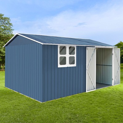 Blue 10x12 Ft Metal Outdoor Storage Shed with Lockable Doors and Windows
