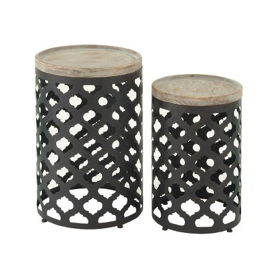 Set of 2 Farmhouse Lattice Accent Tables Black - Olivia & May