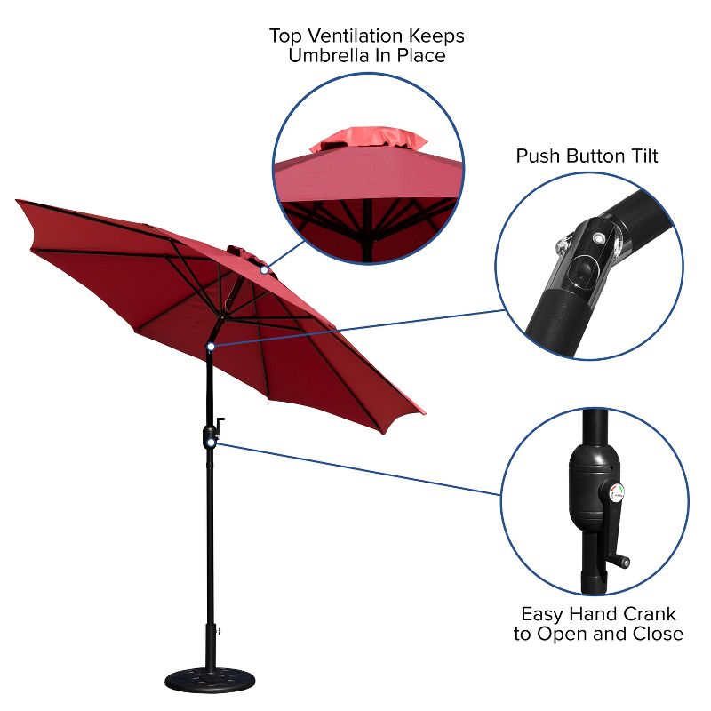 Flash Furniture Kona9 FT Round Umbrella with Crank and Tilt Function and Standing Umbrella Base, 4 of 12