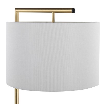 68" Gold Metal and White Marble Floor Lamp with Linen Shade