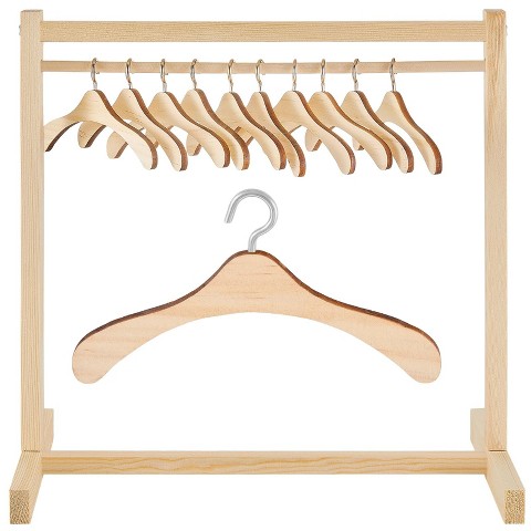 Etokfoks 11 Pcs Doll Garment Rack Set with Wooden Clothes Hangers Fits 18 Inch Doll Clothes Mini Wardrobe Accessory for Dollhouse