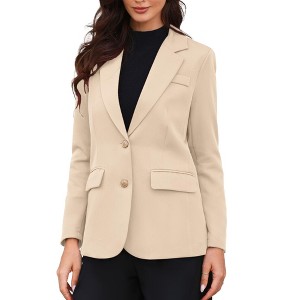 INSPIRE CHIC Women's Notched Lapel Single Breasted Long Sleeve Flap Pocket Straight Lined Business Casual Suit Jacket Blazer - 1 of 4