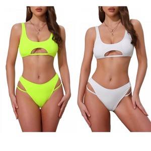 INSPIRE CHIC Women's Ribbed Scoop Neck Top Triangle Bottom Swimwear Bikini Suits 2 Sets - 1 of 4