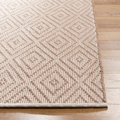 Ivory and Beige Geometric Handwoven Cotton Area Rug, 4' x 6'