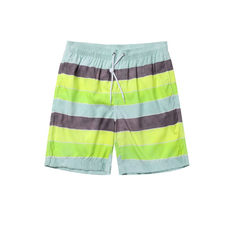TATT 21 Men's Summer Lightweight Drawstring Striped Printed Beach Board Shorts, 1 of 2