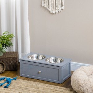 23'' Elevated Dog Bowls with Storage,Raised Feeder Stand with 2 Stainless Steel Bowls for Medium Dogs,Pet Feeding Station-LAOTIES - 1 of 4