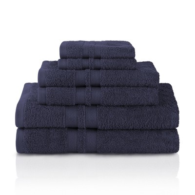 Cotton 6 Piece Bath Towel Set, Plush and Quick Drying, Classic Ionic Jacquard Border and Embroidered Trim by Blue Nile Mills