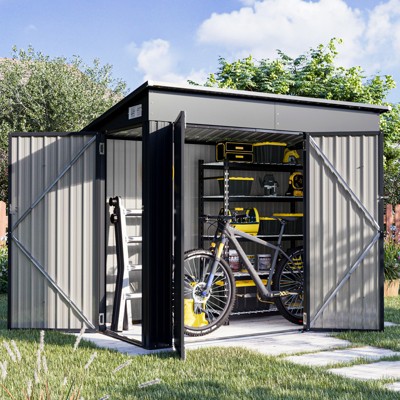 Aoxun Outdoor Storage Shed, Metal Shed with Triple Doors for Backyard, Patio, Lawn