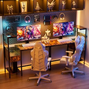 Hooseng Computer Desk, Gaming Desk with Power Outlet, Storage Shelves,and USB Ports Charging Station - 1 of 4