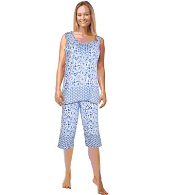 JEFFRICO Pajamas For Women Capri Set Sleepwear Soft Pajamas Short Sleeve Pajama Sleepshirt With Capri Pants