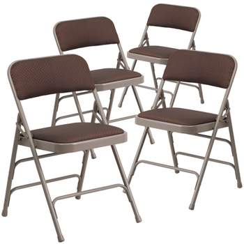 Emma and Oliver 4 Pack Curved Triple Braced & Double Hinged Fabric Upholstered Metal Folding Chair