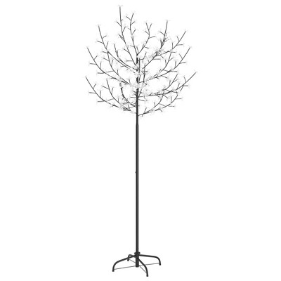 vidaXL 6ft Artificial Christmas Tree with Blue White LED Lights, Cherry Blossom Decorations, Diammable Adapter