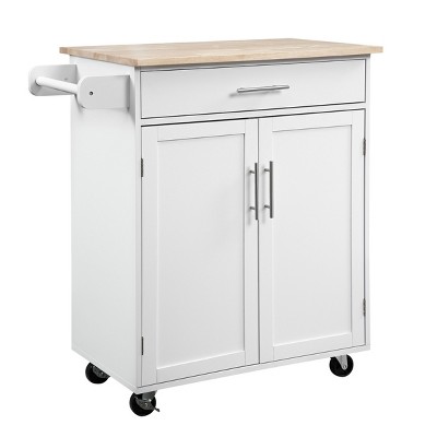 GlasFlength Kitchen Carts and Islands Rolling Kitchen Table Storage Island Mobile Buffet Server Table for Dining Room, White, 32.8"*17.8"*36"