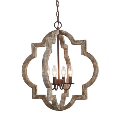 LNC Timeless 3-Light 16.5" Farmhouse/Rustic Small Lantern Chandelier, Rustic Bronze and Weathered White Wood Tone