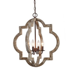LNC Timeless 3-Light 16.5" Farmhouse/Rustic Small Lantern Chandelier, Rustic Bronze and Weathered White Wood Tone - 1 of 4