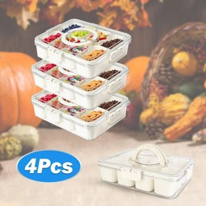 Divided Serving Tray 8 Compartments Snack Box Charcuterie Container Clear Snack Platter Organizer Storage Box with Lid Handle - 1 of 4
