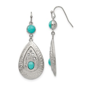 Chisel Stainless Steel Hammered with Imitation Turquoise and CZ Dangle Shepherd Hook Earrings - 1 of 4