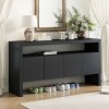 Black Modern Storage Cabinet with Doors and Open Shelf, Natural Wood Finish Sideboard Console for Living Room, Entryway or Hallway-Maison Boucle - 2 of 4