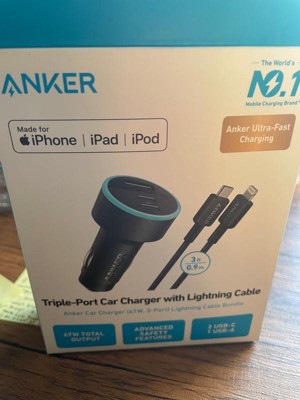 Anker 3-port 67w Car Charger With 3' Usb-c To Usb-c Cable - Black : Target