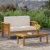 Christopher Knight 2pc Home Louver Outdoor Acacia Loveseat and Coffee Table Set with Cushions - 3 of 4