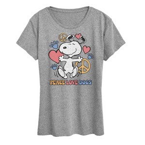 Women's - Peanuts - Snoopy Peace Love Dogs Short Sleeve Graphic T-Shirt - 1 of 4