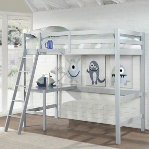 Kids' Twin Caspian Study Loft with Hanging Nightstand Gray - Hillsdale Furniture: Transitional Loft Bed with Desk - 1 of 4